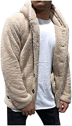 WenKomg1 Muška jakna s plišanom kapuljačom, čvrsti boja topli kaput jesen / zimski kaput labavi casual corduroy