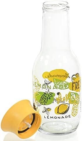 Crvena Co. limunada čista staklena karaf sa limunskim dizajnom voća i uvijanje na žutim poklopcem