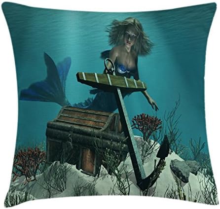 Ambesonne sireid bacač jastučni jastuk, sirena u okeanu Otkrivanje gusara Blago mitsko umjetničko