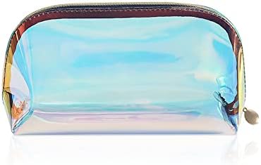 Huakaile Holografske torbe za šminkanje prozirna, iridescentna kozmetička torbica sa patentnim zatvaračem, vodootporna