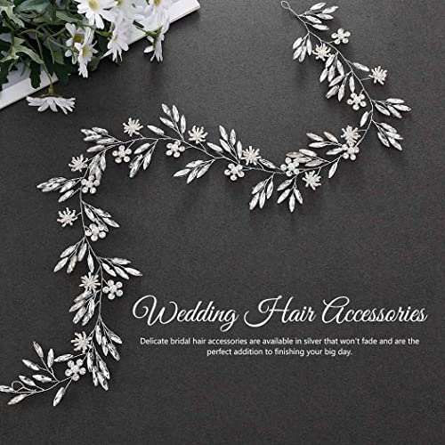 Unsutuo Bride Wedding Hair Vine Crystal Silver bridal hair Accessories Flower hair Piece za žene i djevojke