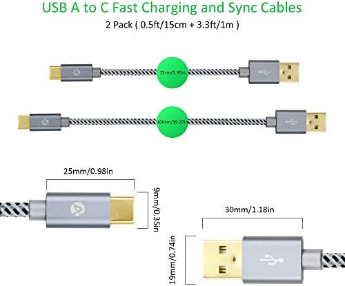 A Adwits USB tip do USB-a 2.0 muški kablovi, [2 paket] 3,3ft i 0,5ft 56K Ohm otpor pletenica USB A do