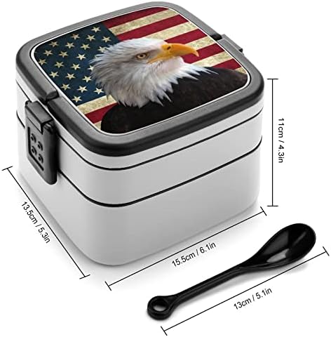 Vintage American Flagl ćelav Eagle Dvostruki sloj Bento kutija za obrok sa ručkom prenosni za uredski