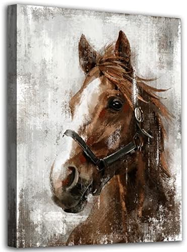 Vintage konj platno zid Umjetnost braon konj platno slike zid dekor seoske kuće životinje platno