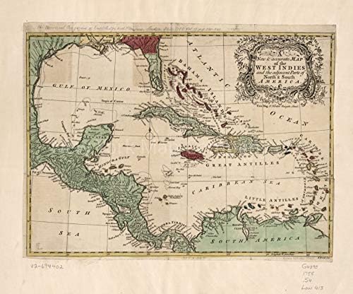 1755 kratak| novi & Precizna karta Zapadne Indije i susjednih dijelova sjevera & amp; South A