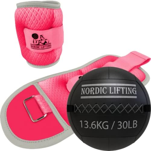 Utezi za zglobove za gležnjeve 2 lb-Pink Bundle sa zidnom loptom 30 lb