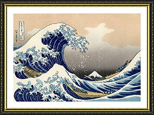 Alonline Art-veliki val katsushike Hokusai | Zlatna uokvirena slika štampana na pamučnom platnu, pričvršćena