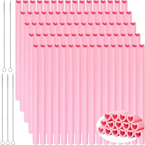 80 kom fleksibilne silikonske slamke za piće Pink slamke perive slamke u obliku srca slatke slamke za višekratnu