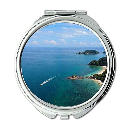 Ogledalo, ogledalo za putovanja,čamac na plaži, džepno ogledalo, prijenosno ogledalo