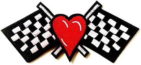 Crveno srce Checkered Crno bijela zastava trkačka staza Racing Biker motocikl jakna prsluk