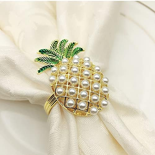 PDGJG 6pcs / Slatka prstena sa salvetama Oblik ananasa Pearl perle s sjajem zlato srebrna Crštena Bangle Metal