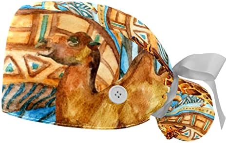 Yidax 2 komada afričke akvaretne kape i žirafe rade kape sa gumbima elastična bouffant kapa s