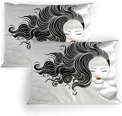 AMBESONNE FAIL salon jastuk Sham set od 2, minimalistička ručna marta dama sa kovrčavom kosom i