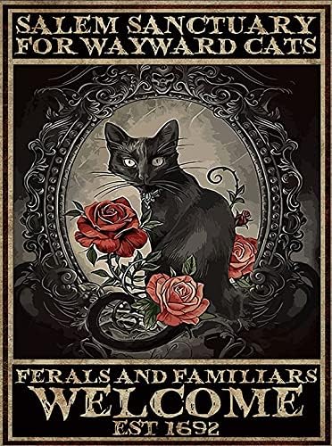 Poster crne mačke sa limenim znakom-Salem utočište za Svojeglave mačke Poster - Salem Witch Poster-Salem