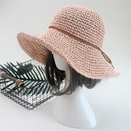 WYFDP ženski šešir za sunce za žene Bowknot Raffia slamnati šešir sklopivi ljetni šešir široki šešir na