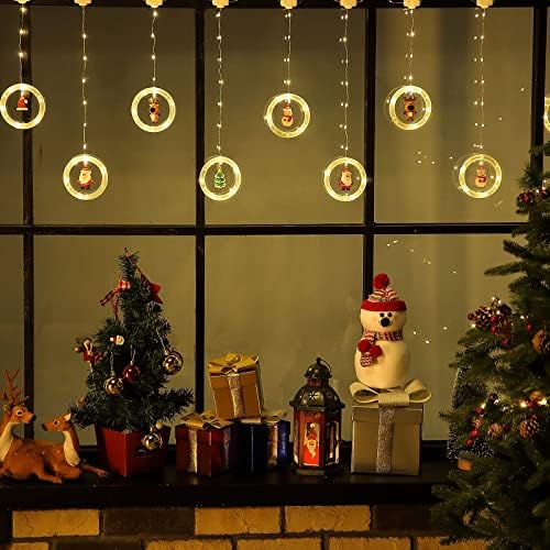 Svjetla za Božićne zavjese, 125 LED viseća svjetla sa ukrasima za jelene Djeda Mraza, prozorska svjetla