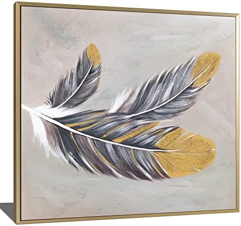 DQHONG Feather Painting Canvas Wall Art-Hand Painted 3d žuto bijelo crno pero ulje slika uokvirena umjetnička