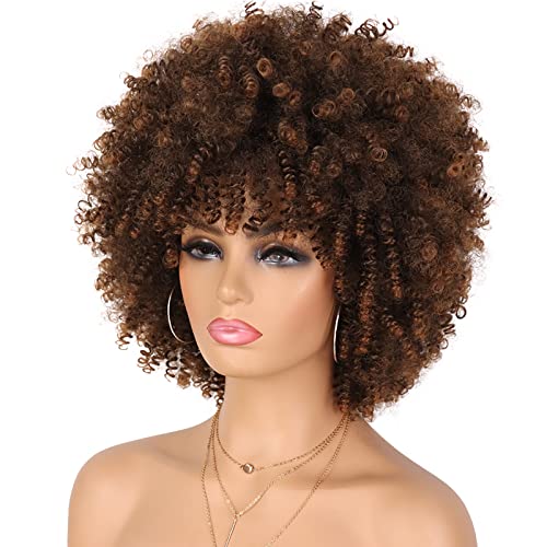 G & amp;T perika Afro kovrčava perika sa šiškama za crne žene Glueless Wear and Go Wig Ombre Brown Afro Kinky