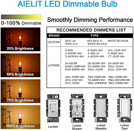 AIELIT T45 LED sijalica,2700k toplo Bijela, 4W antikne cjevaste LED žarulje sa žarnom niti zatamnjene,