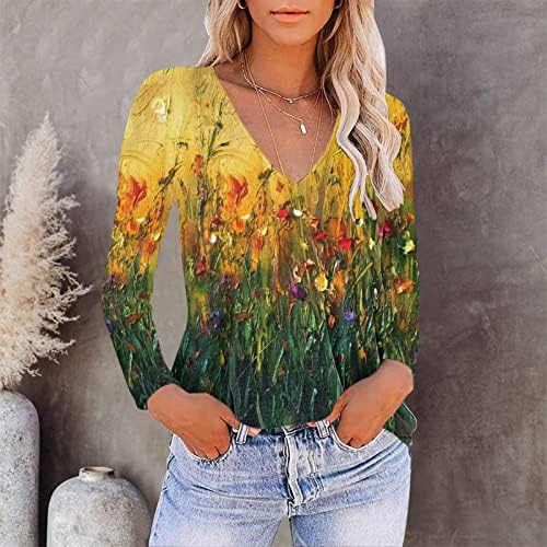 Teen Girls gradijent šarenog cvijeća grafika labavih fit košulja Vneck bluzes majice dugih rukava