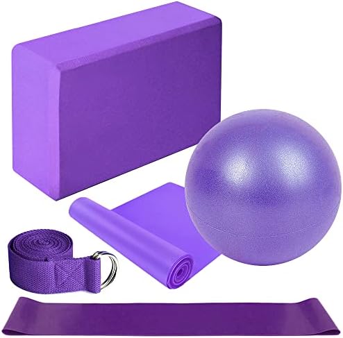 Lixada Yoga blokovi,stolica za jogu, Set opreme za jogu od 5 komada uključuje traku za vježbu s trakom za rastezanje