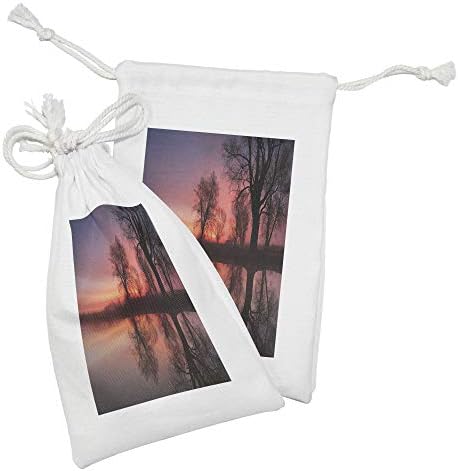 Lunadljiva pejzažna tkanina za torbicu od 2, nebo na panoramima jezera s jezerom sa živopisnom ranom jutarnjem