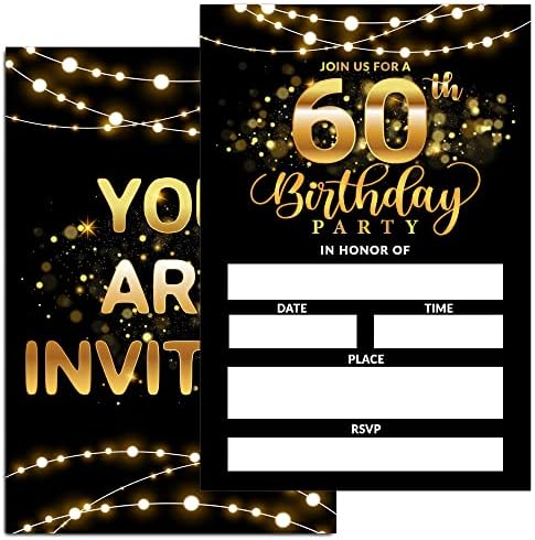 Xuoupiue 60. rođendan pozivnice za muškarce, 60. rođendani pozivnice za rođendan, crne i zlatne pozivnice za