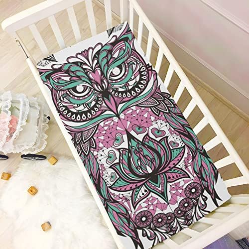 Alaza Owl Print Mandala Listovi krevetića ugrađeni bassinet list za dječake Djevojke djevojke, mini veličine
