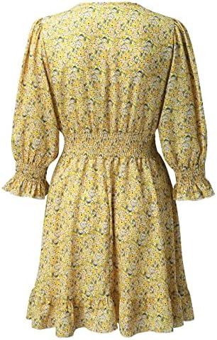 Miashui Surplice haljine dame Ležerne prilike Elegantni retro V Elastični struk cvjetni ispis ljetne casual