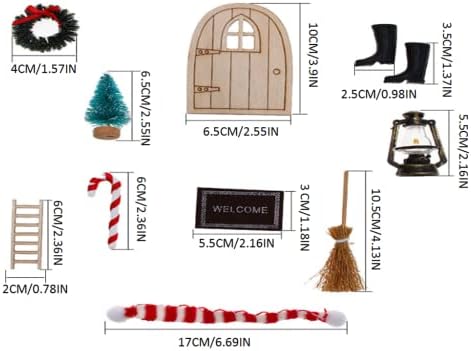 Kellegour Doll House Božićni ukras, 10pcs Mini scena, čizme, čizme, božićno drvce, vijenac, drvena ljestvica,