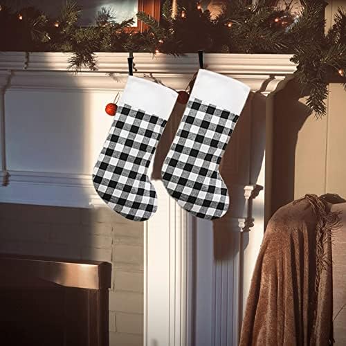 Feimax božićne čarape, 6 pakovanja 18-inčni crno-bijeli bivolski plastirani bijeli plišani trim