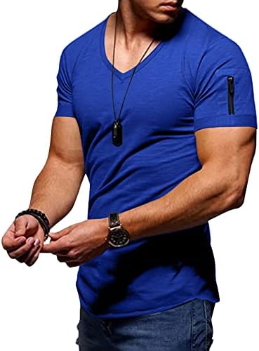 XXBR majice za muške V izrez Ljeto kratki rukav sa bočnim zatvaračem Zip Sports Tops Athletic Workout Mišić