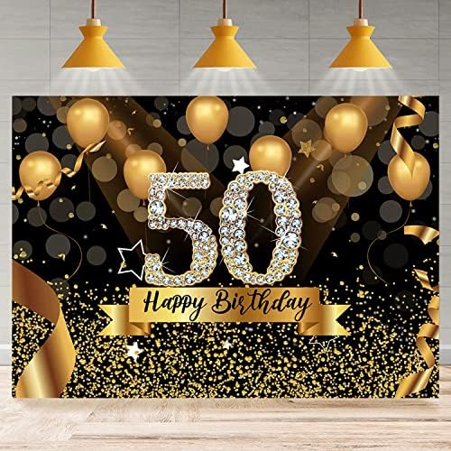 JASREE Vinyl 7x5ft Happy 50th Birthday Party Photography Backdrop Glitter crno-zlatni baloni pozadina za ženu