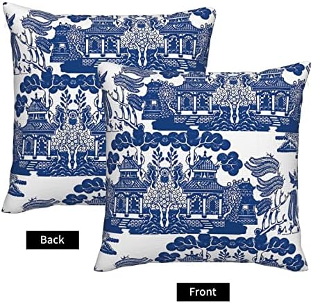 Bacanje jastuka Plava Willow Chinoisee Porculan inspiracija Dekorativni jastučnica 18 x 18 inča sa skrivenim patentnim