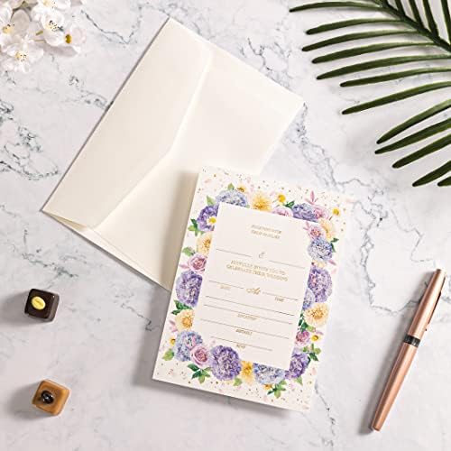 Pozivi za vjenčanje Wishift sa kovertama, zlatnom folijom otisak i cvjetni dizajn, set od 25, praznog