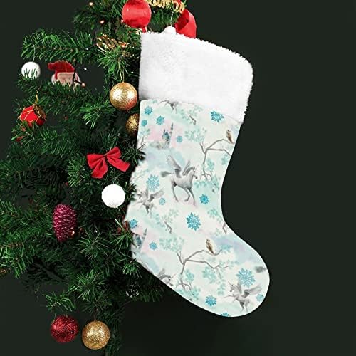 Jednorog i sove Božićne čarape za čarape sa plišanim kaminom visi za Xmas Tree Doc dekor