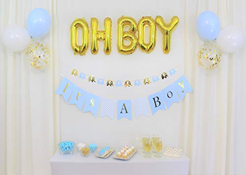 Dekoracije za tuširanje za dječaka, set za bebe, set uključuje: njegov dječački banner, oh dječački baloni,