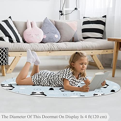 LLNSUPPLY 4 Ft okrugli tepih sa niskim hrpom, Panda Cloud siva beba koja puzi podne prostirke za igru pokrivač