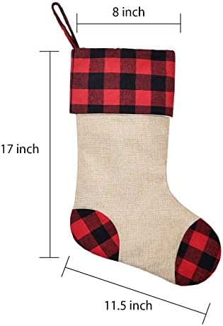 Caraknots Crvena i crna plairana Božićne čarape Srebrne držači za čarape za mantel set od 4 božićne