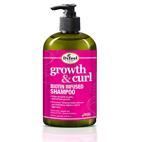 Difeel rast i Curl Biotin šampon 12 oz. - Šampon za kovrčavu kosu za rast kose, prirodni šampon za