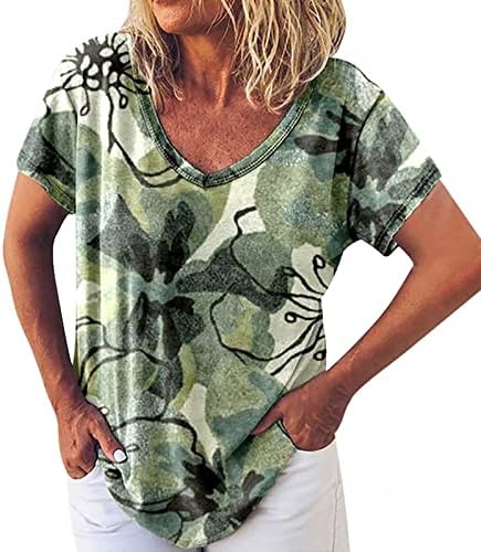 Jesen Ljetni bluza s kratkim rukavima za žene za ženske 2023 Deep V vrat Pamuk Grafički casual majica