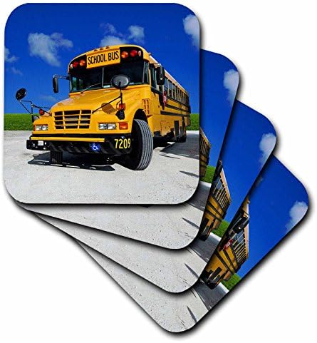 3drose CST_154986_1 Yellow školski autobus na sunčanom danu mekim podmetačima, set od 4