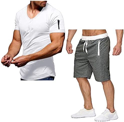 Shorts Outfit 2-dijelni Set za muškarce kratke rukave košulje sa vezicama hlače za trčanje sa brzim