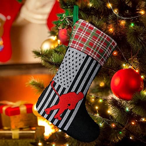 Hockey Player Sports USA zastava Bići božićne čarape Reverzibilna boja Promjena čarobnih zaliha za Xmas Tree