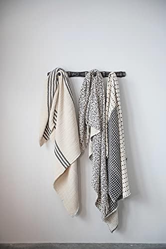 Creative Co-Op obalna crno-bijela traka Tkanina od pamuka Dvostruka obučena pokrivena pokrivačica i obrubljeni
