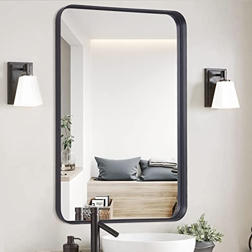 Kocuuy ogledalo u kupaonici, 24 x 36 Zidno ogledalo sa mat crnim metalnim okvirom, ukrasno
