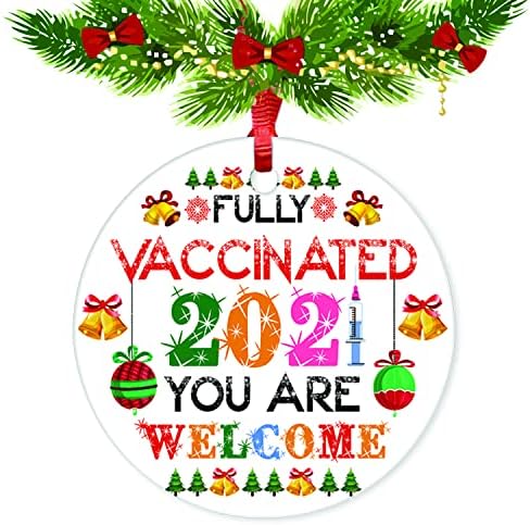 Potpuno vakcinisan 2021 Božićni Ornament dobrodošli ste keramički Ornament karantinski Porculanski Ornament komemorativna uspomena 3 inča okrugli Božićni jelki viseći Ornament za porodične prijatelje praznik