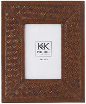 K & K Interiors 15657A set od 2 tanke kožne korpe tkani foto okviri, smeđe boje