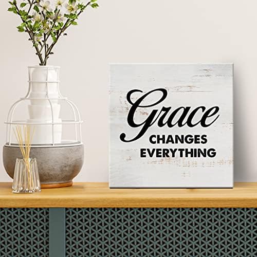 Grace Mijenja Sve Sign Canvas Wall Art Home Decor 8 x 8 inča motivaciona slika na platnu uokvirena plaketa Rustikalna