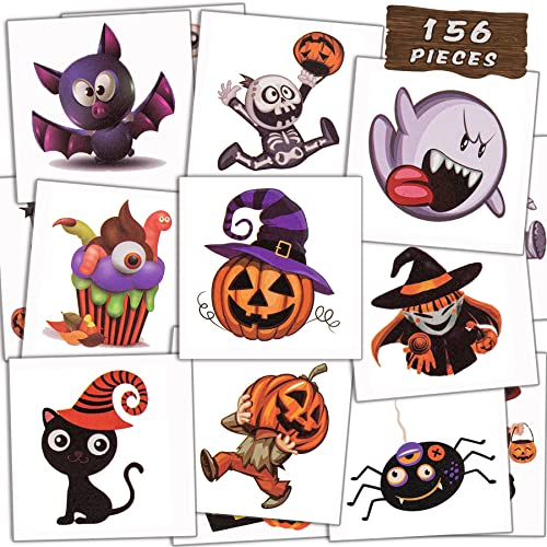 156 kom Halloween Privremene tetovaže za djecu u 52 jedinstvene dizajne - 2 inčni rasuti Halloween asortirana